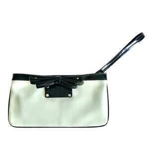 Elegant Kate Spade Patent Leather Black and Ivory Wristlet Bow Clutch